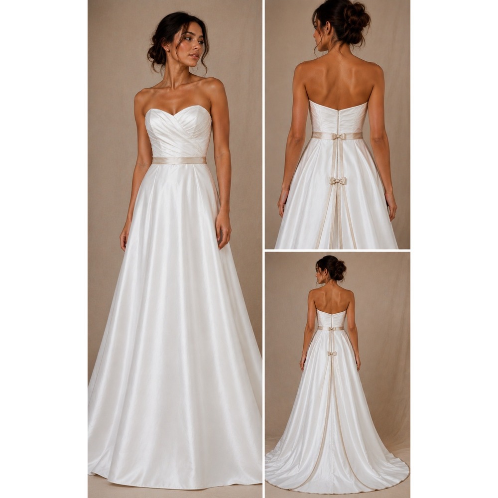 Wedding Gown Womens 10 Ivory Latte Strapless Ribbon Trim 615